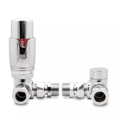 Image of Team Controls Corner Angled Thermostatic Radiator Valves &amp; Lockshield Valve 15mm Chrome TRV Pack