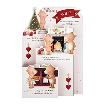Image of Hallmark Christmas Card for Wife, Cute 3D &amp; Pop up Design with Heartfelt Verse, Bears, Red
