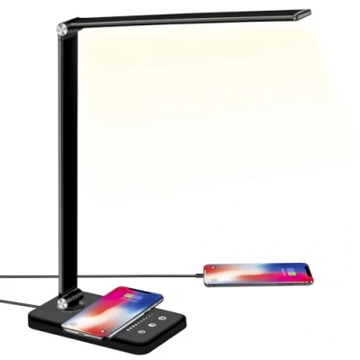 Image of BIENSER LED Desk Lamp with Wireless Charger, USB Charging Port, Table 10 Brightness, 5 Lighting Colors, Dimmable Eye Caring Lamps for Home Office, Touch Control, 30/60min Auto Timer