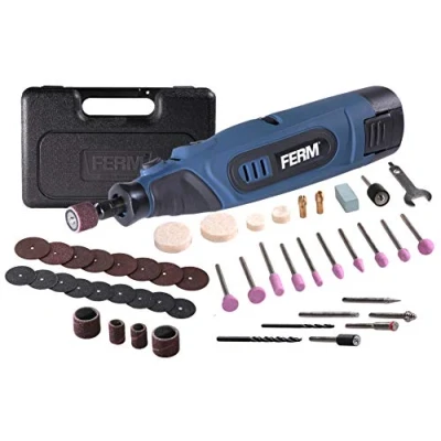 Image of FERM Cordless Li Ion Multi tool 12V/1.5Ah Rotary Multipurpose With 45 Accessories, Battery, Charger and Robust Storage case