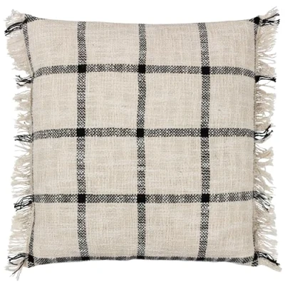 Image of Yard Beni Check Fringed Feather Filled Cushion Natural Cotton Size 45 cm x
