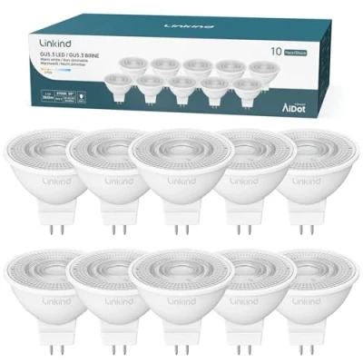 Image of Linkind GU5.3 LED Bulb, 3.4W Equivalent 35W, 2700K Warm White 36 Beam Angle MR16, 360Lm AC/DC 12V 25000H Lifespan, Non Dimmable, 10 PCS