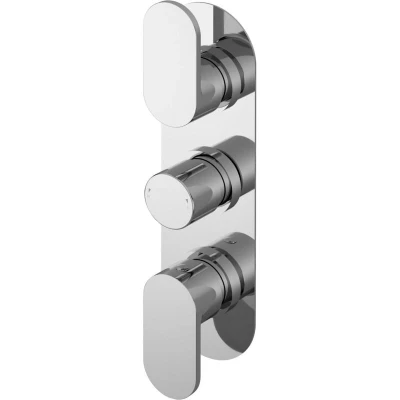 Image of Nuie BINTR02 Binsey Modern Bathroom Round Triple Concealed Thermostatic Shower Valve with Lever Handles, 280mm, Chrome