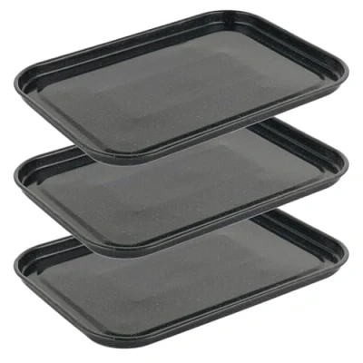 Image of Salter COMBO 9021 Baking Tray Set 3 Pack, 40 cm Vitreous Enamel Coated Steel Flat Oven Pan, Large Cookie Sheet, Bakeware for Baking/Roasting, PFAS Free, Dishwasher Safe, Safe to 230C, Black