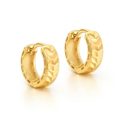 Image of Carissima Gold Women&#039;s 9 ct Yellow Diamond Cut Leaf Design Creole Earrings