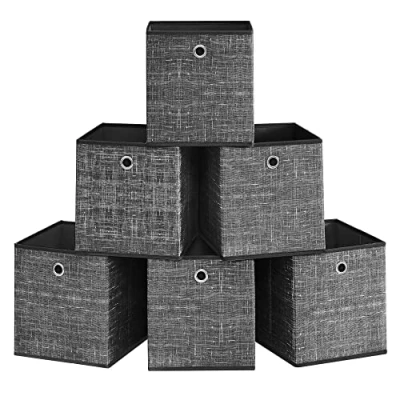 Image of SONGMICS Storage Boxes, Set of 6 Non Woven Fabric Box with Handle, 26 x 28 cm, Fit Cube Unit, for Shelves, Foldable, Clothes Storage, Heathered Black RFB026B01