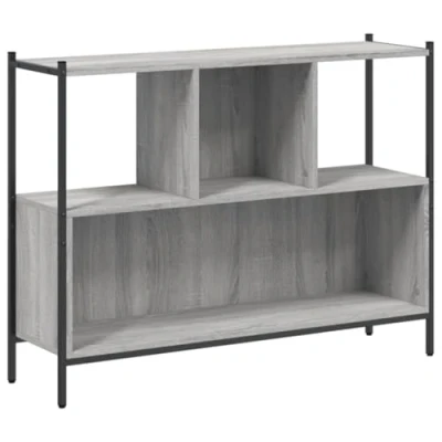 Image of vidaXL Grey Sonoma Modern Bookcase Freestanding Shelving Unit Engineered Wood and Powder Coated Steel Ideal for Living Room, Bedroom, Study, Basement