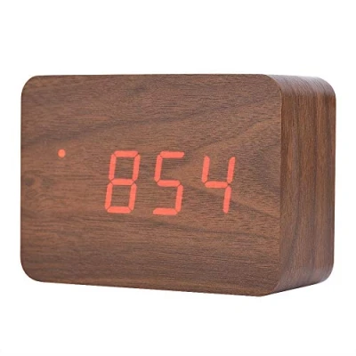 Image of Zerone LED Desk Clock Alarm Digital Cube/Rectangular/Triangular Date Temperature Display with Travel (Walnut Rectangular)