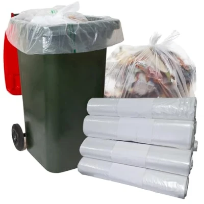 Image of Strong Clear Wheelie Bin Liners Heavy Duty Rubbish Sacks for Big Refuse Bins 240 Litre (50)