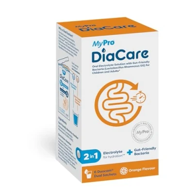 Image of DiaCare Oral Rehydration for Children and Adults Electrolytes Probiotic Orange Flavour 6 Sachets