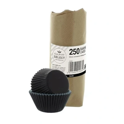 Image of Culpitt Select Black Baking Cases, Greaseproof Paper Cups, 50mm Cupcake Cases Extra Large Pack of 250