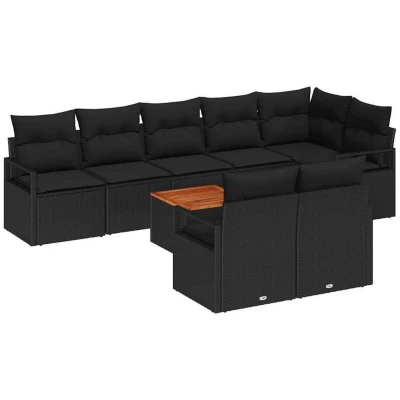 Image of vidaXL 9 Piece Garden Sofa Set with Cushions Black Poly Rattan Acacia