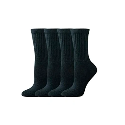 Image of Amazon Essentials Women&#039;s Cotton Cushioned Performance Work Crew Socks, 4 Pairs, Black, 7