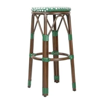 Image of Bolero Parisian Style PE Rattan Bar Stools Green Dot Mix (2 Pack)