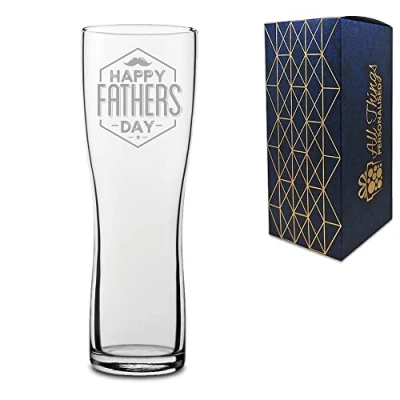 Image of Novelty Engraved/Printed Aspen Beer Cider Pint Glass Happy Fathers Day!! Engraved with Message