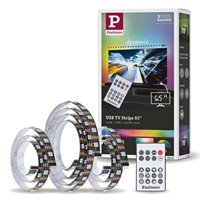 Image of Paulmann 78881 LED Stripe USB TV Lighting 65 Inch 2.4 m 60LEDs/m Dynamic Rainbow RGB Including 1 x 4 Watt Dimmable Light Strip Black Plastic