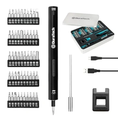 Image of DURATECH Electric Precision Screwdriver Set, 55pc Mini 3.6V Li ion Rechargeable with Extension Pole and USB, Suitable for Watch, Phone, Computer Repair