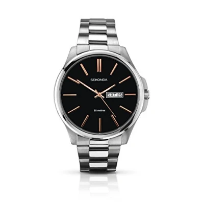 Image of Sekonda Men&#039;s Quartz Watch with Black Dial Analogue Display and Silver Stainless Steel Bracelet 1097.27