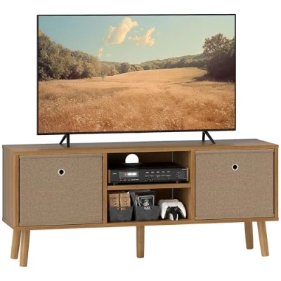 Image of HOMCOM TV Cabinet Stand Unit for TVs up to 50&quot; Flat Screen with Foldable Drawers and Shelves, Entertainment Centre Living Room, Bedroom Brown