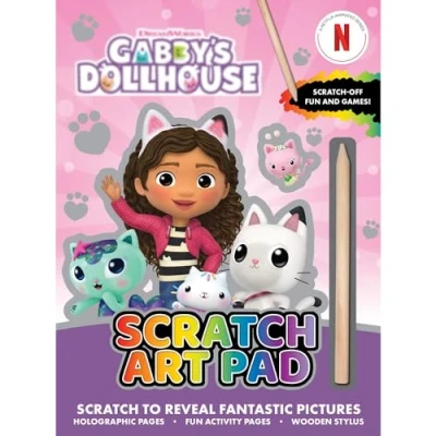 Image of QuickDraw Gabby&#039;s Dollhouse Scratch Art Activity Pad for Kids with Wooden Stylus and Bonus Activities