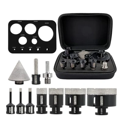 Image of Diamond Core Drill Bits Set 10 Pack DT DIATOOL 6/6/8/25/35/50/68mm Tile Bits+10mm Milling Bit+50mm Chamfer Bit+Hex Adapter for Porcelain Ceramic Marble Granite