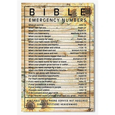 Image of Bible Emergency Numbers Antiqueristian Tin Posters Home Room Office Plaque Decorch Vertical Vintage Decor Poster Wall Art Metal Sign 8X12 Inches