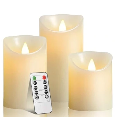 Image of Biyanuo LED Candles,Flameless Candles 4&quot; 5&quot; 6&quot; Real Wax Battery Candle Pillars, 10 Key Remote Control with 24 Hour Timer Function(Ivory,3 * 1)