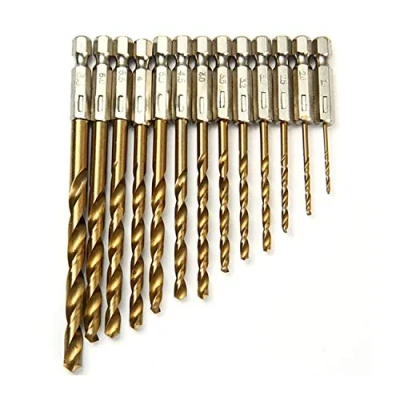Image of Garden Mile® 13 pc Titanium Coated Hex Drill Bit Set 1/4/6mm Shank Bits with Storage Holder