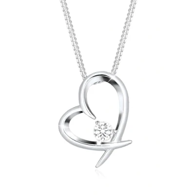 Image of Elli Women&#039;s 925 Sterling Silver White Zirconia Heart Love Friendship Token Pendant on Chain of Length 45 cm