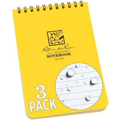 Image of Rite in the Rain Weatherproof Top Spiral Notebook, 4&quot; x 6&quot;, Yellow Cover, Universal Pattern, 3 Pack (No. 146 3)