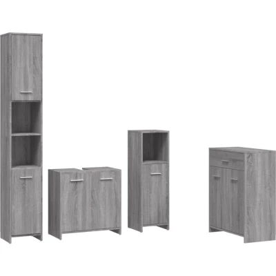 Image of vidaXL 4 Piece Bathroom Cabinet Set Grey Sonoma Engineered Wood