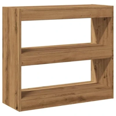 Image of vidaXL book cabinet/room divider 2 tier artisan oak bookshelf 80x30x72 cm modern engineered wood storage solution