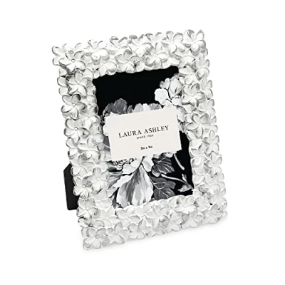 Image of Laura Ashley 2x3 White &amp; Silver Flower Textured Hand Crafted Resin Picture Frame w/Easel Hook for Tabletop Wall Display, Decorative Floral Design Home Décor, Photo Gallery, Art (2x3, White/Silver)