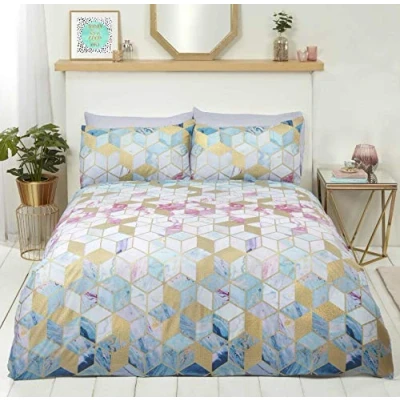 Image of Rapport Home Quartz Duvet Cover Geometric Multicoloured Gold foil Detail Bed Set, Polycotton, Multicolor, King