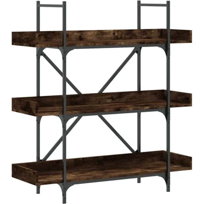 Image of vidaXL 3 Tier Bookcase Storage Cabinet in Smoked Oak Engineered Wood Bookshelf with Adjustable Feet and Protective Edging Stylish Practical Organizer for Living Room or Office