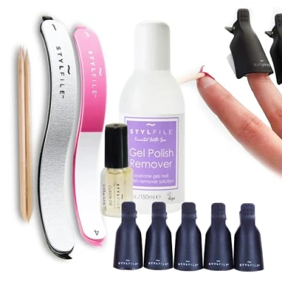 Image of STYLFILE Gel Nail Polish Remover Tool Kit (12pcs), Remove and Acrylics at Home in 15 Minutes, No Foil Needed, Includes Solution (150ml) &amp; Cuticle Oil, Quick Easy
