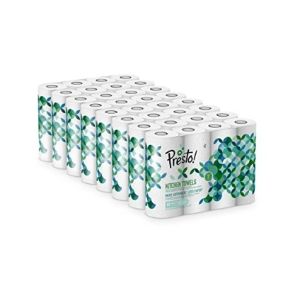Image of Amazon Brand Presto! TAD Kitchen Roll, Extra Absorbent, 1632 sheets, 32 Count (8 Packs of 4), 51 Sheets per Wring and Reuse, FSC Certified, White