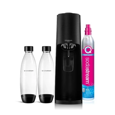 Image of sodastream Terra Value Pack x2 gasator with 2 Dishwasher Safe Fused Bottles of 1L and 1 Cylinder CO2 Quick Connect for Gassing up to 60L, Black matt