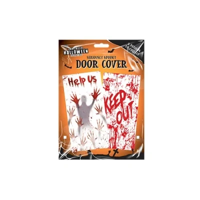 Image of Tech Island Halloween Scary Door Cover, Plastic, Printed Design, &#039;HELP US&#039; or &#039;KEEP OUT&#039;, Fits Standard Doors