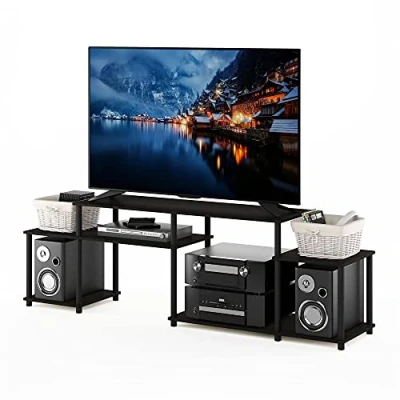 Image of Furinno Turn N Tube Handel TV Stand, Unit for up to 55 Inch, Espresso/Black, 183.4(W) x 58(H) 39.6(D) cm