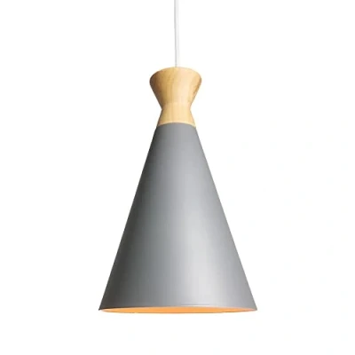 Image of Jadssox Nordic Wood Pattern Pendant Light Metal Cone Drop Ceiling Lamp, Single Hanging Lighting Fixtures E27 Mini Chandeliers for Dining Room Kitchen Island Bedroom Cafe Bar Loft