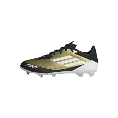 Image of adidas Performance F50 League FG/MG Messi Moulded stud football boots, Men&#039;s, Size: 13, Gold metallic/footwear white/core black Textile/synthetics