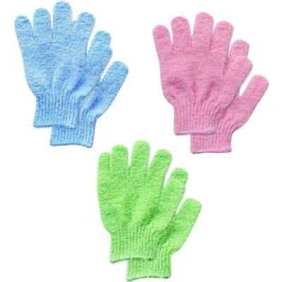 Image of 6Pcs Exfoliating Gloves Bamboo Shower Bath and Body Exfoliator Mitts Scrubs Away Ingrown Hair Dead Skin for Shower, Spa, Massage Cell Remover Loofah Green,Blue,Pink