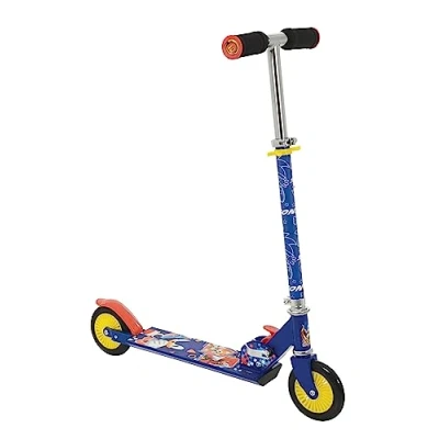 Image of Sonic Kids 2 Wheel Folding Scooter Officially Licensed, 3 Stage Adjustable Handlebars Anti slip deck Rear Brake Lightweight Sturdy Frame 5+ Years.