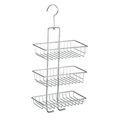 Image of Wenko 15888100 Exclusive shower caddy Nivala rack with 3 shelves, 2 hooks, Metal Steel, 22 x 50 13.5 cm, Chrome