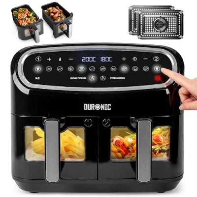 Image of Duronic Twin Air Fryer AF24, 10L Digital Large Dual Basket with Visual Window, Zone Double Multi Cooker Oven Grill for Family, Healthy Recipes like Chicken Thighs, Roast Potato, Chips