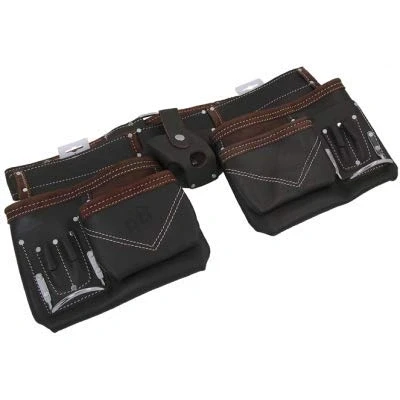 Image of PTI Oil Tan Leather Carpenter Builder Tool Belt Non Adjustable Pouches Pockets