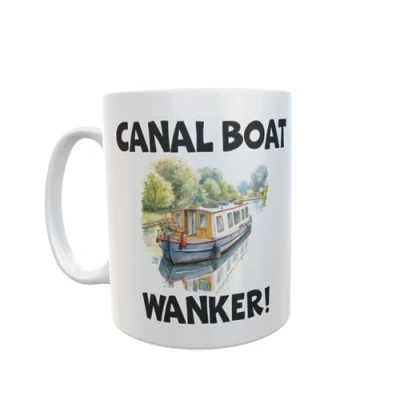Image of Decalarama Canal Boat Wanker Mug Gift Novelty Cute Narrowboat Rude Funny Holiday Travel Boating Vacation Cup Present