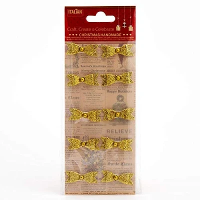 Image of Italian Options Gold Glitter Paper Fancy Bows Craft Decoration Self Adhesive 3cm x 1.25cm (10 pcs)