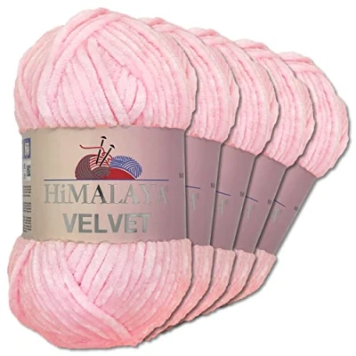Image of Wohnkult Himalaya 5 x 100 g Velvet Dolphin Wool 40 Colours to Choose From Chenille Knitting Yarn Shiny Fleece Accessory Clothing (90003 Baby Pink)